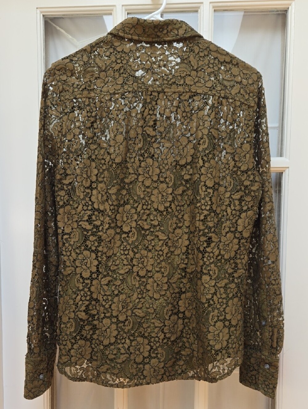 J. Crew Womens Moss Green Lace Button-Up Blouse with Cami - Picture 4 of 5